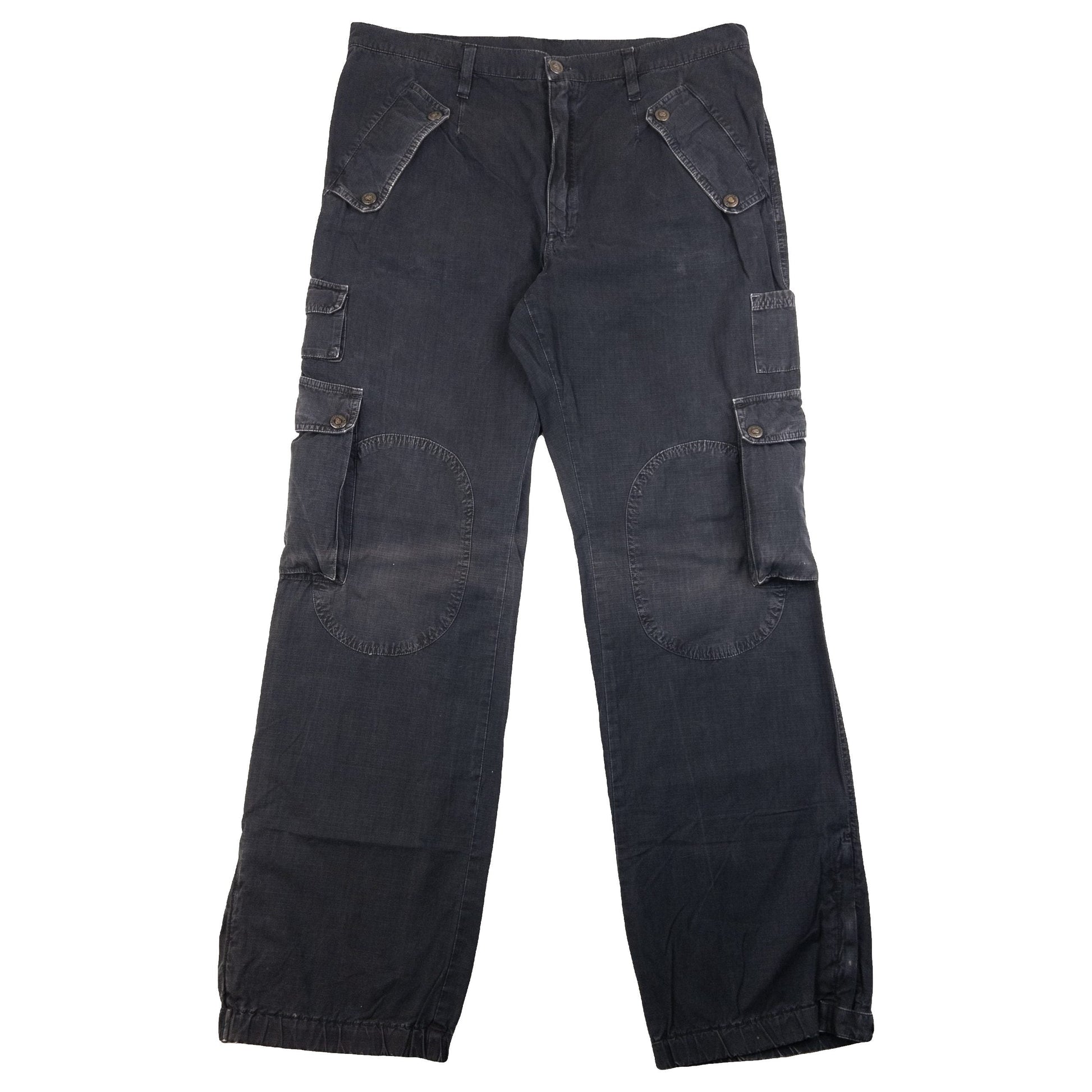 DOLCE & GABBANA black cargo trousers with multiple flap pockets and reinforced knee patches.