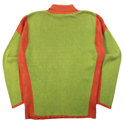 ISSEY MIYAKE green and orange turtleneck knit jumper colour block design with contrasting trims