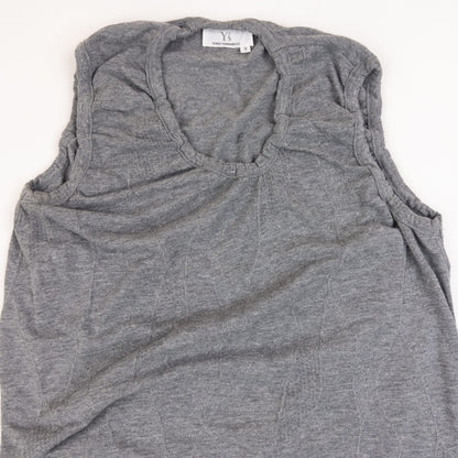 YOHJI YAMAMOTO grey sleeveless maxi dress ruched neckline detail elegant lace design