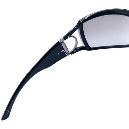 GUCCI black sunglasses large wraparound style silver-tone horse bit hardware detail on temples