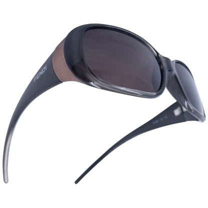 FENDI brown sunglasses classic rectangular shape with metallic accents and printed logo on sides