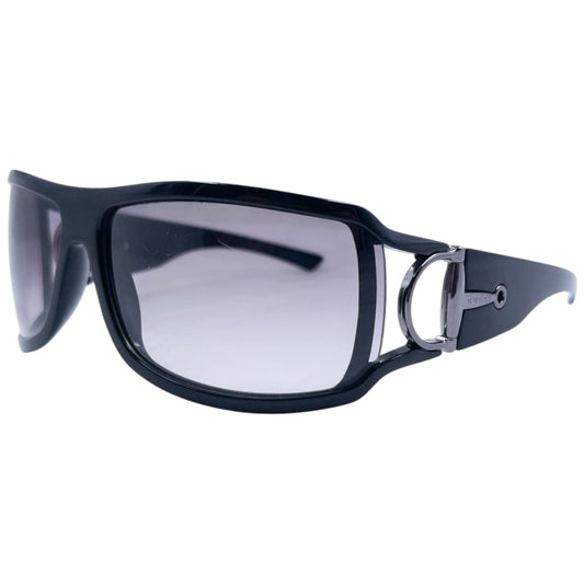 GUCCI black sunglasses large wraparound style silver-tone horse bit hardware detail on temples