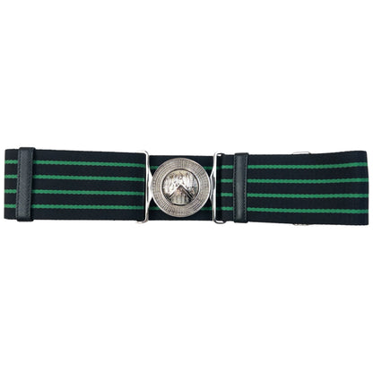 Prada black and green striped belt wide elastic design with silver-tone logo buckle detail