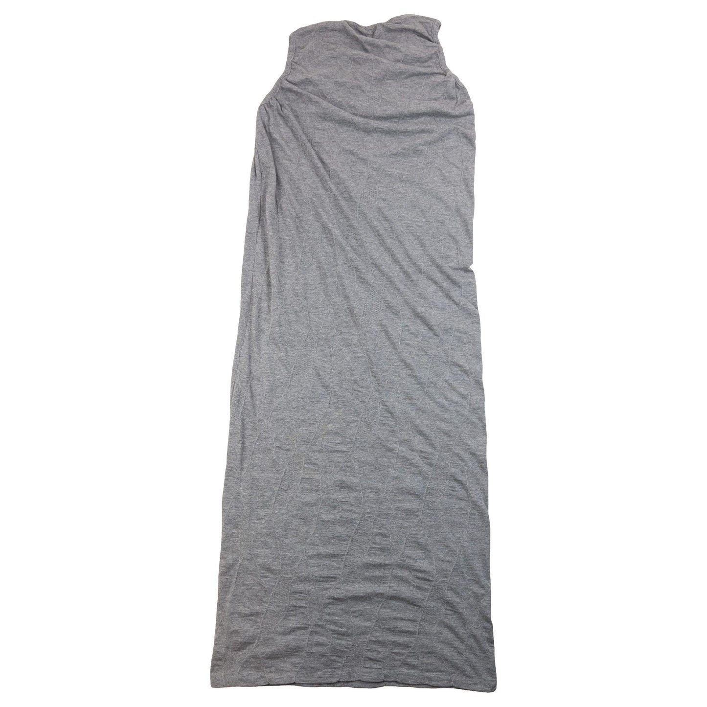 YOHJI YAMAMOTO grey sleeveless maxi dress ruched neckline detail elegant lace design