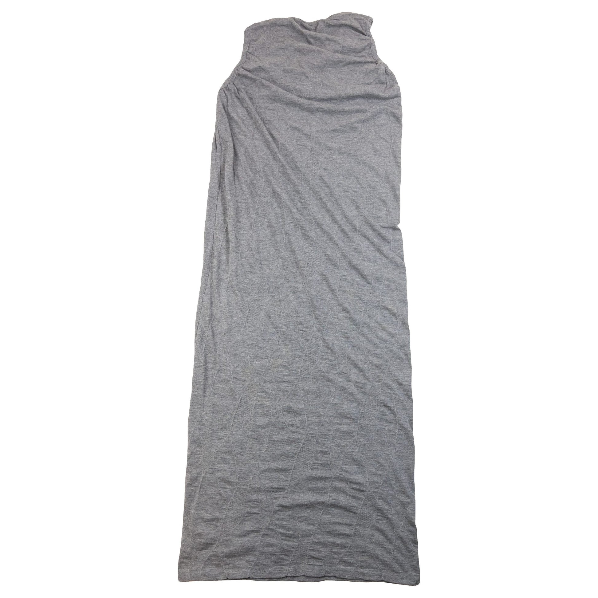 YOHJI YAMAMOTO grey sleeveless maxi dress ruched neckline detail elegant lace design