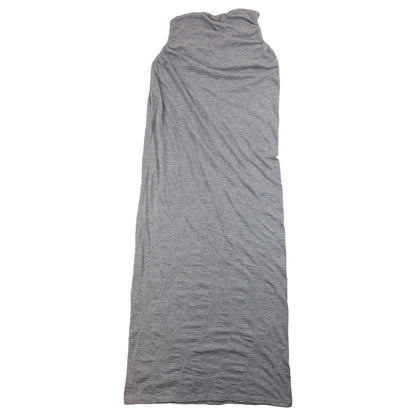 YOHJI YAMAMOTO grey sleeveless maxi dress ruched neckline detail elegant lace design