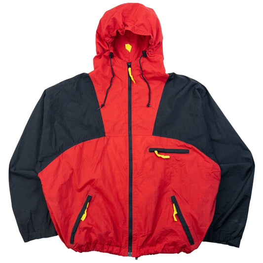 Marlboro black and red lightweight jacket with drawstring hood and three zippered pockets.