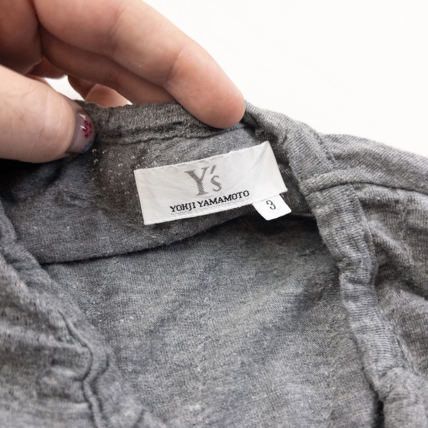YOHJI YAMAMOTO grey sleeveless maxi dress ruched neckline detail elegant lace design