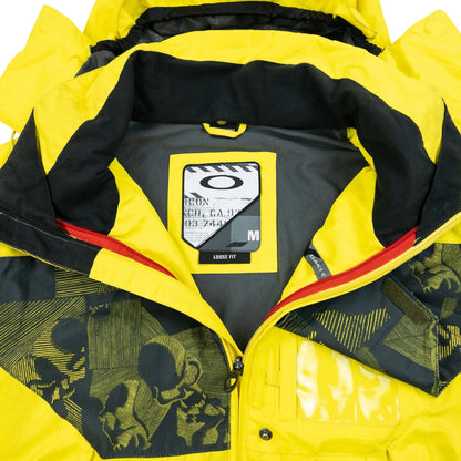 OAKLEY black and yellow zip-up snowboarding jacket bold patterned design on chest and sleeves