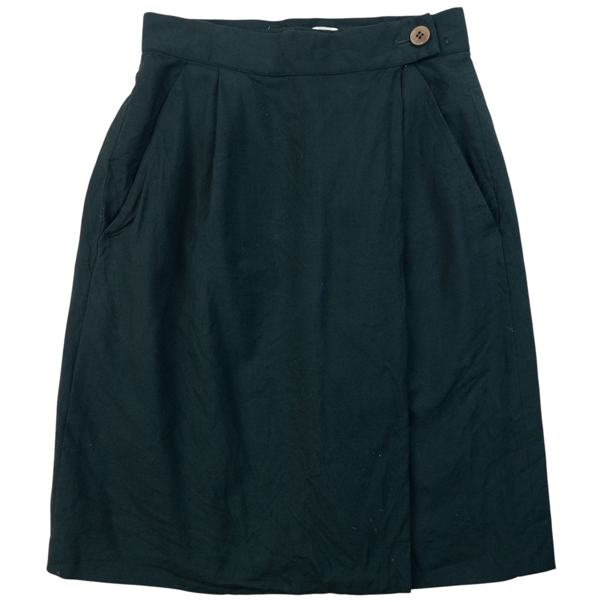 ISSEY MIYAKE vintage wrap skirt dark green wool fabric with button fastener at waistband