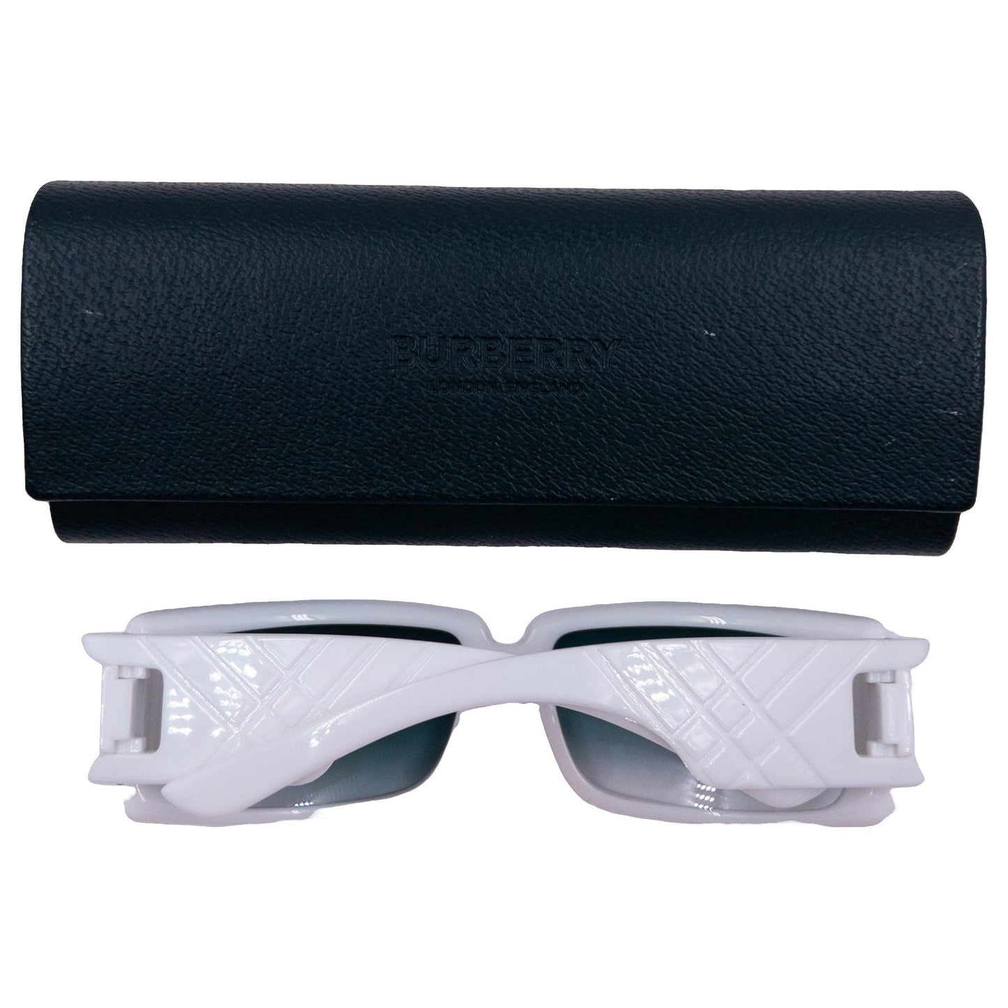 Burberry white sunglasses embossed Nova Check design on the sides with gradient tinted lenses