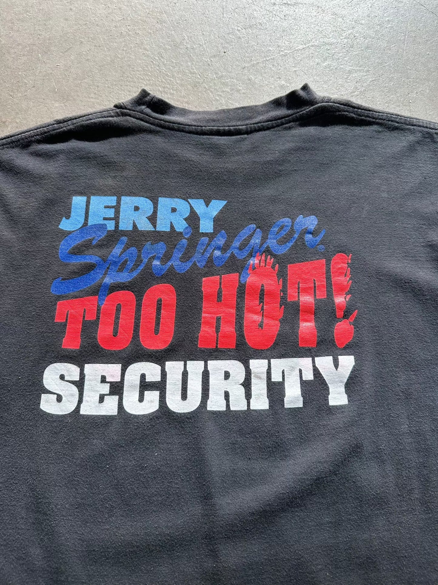 1990's Jerry Springer Too Hot Security T-Shirt - XL | X-Large, Red