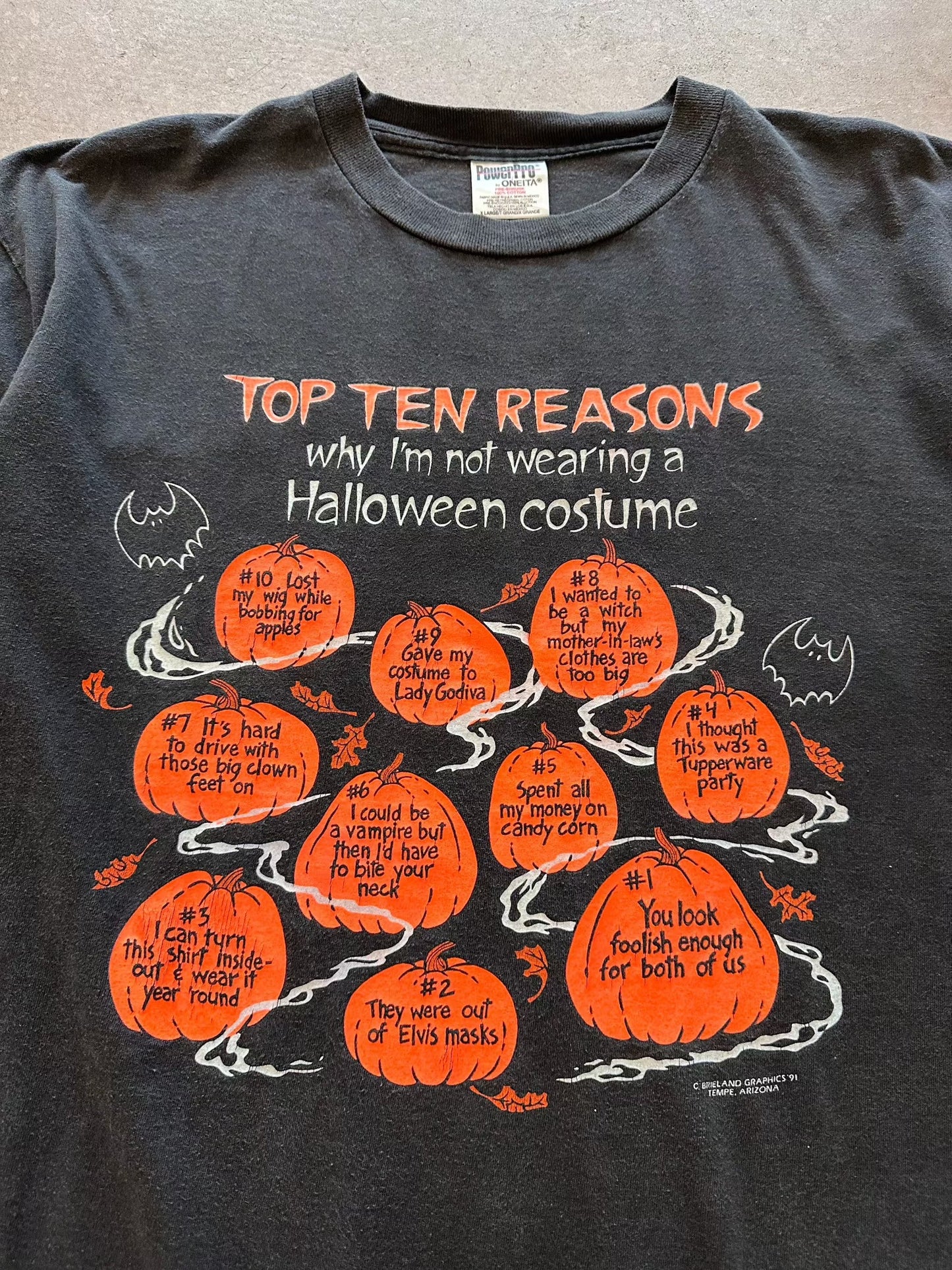 1991 Top Ten Reasons Halloween T-Shirt - XL | X-Large, Red