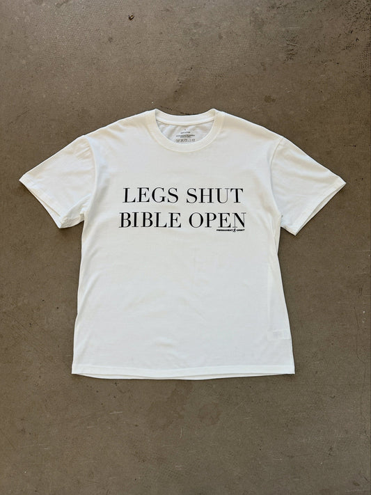 Permanent Orbit Legs Shut Bible Open T-Shirt - White | Medium, White