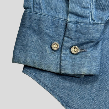 Issey Miyake 00’s Pleat Detailed Metal Button Shirt - M | Blue