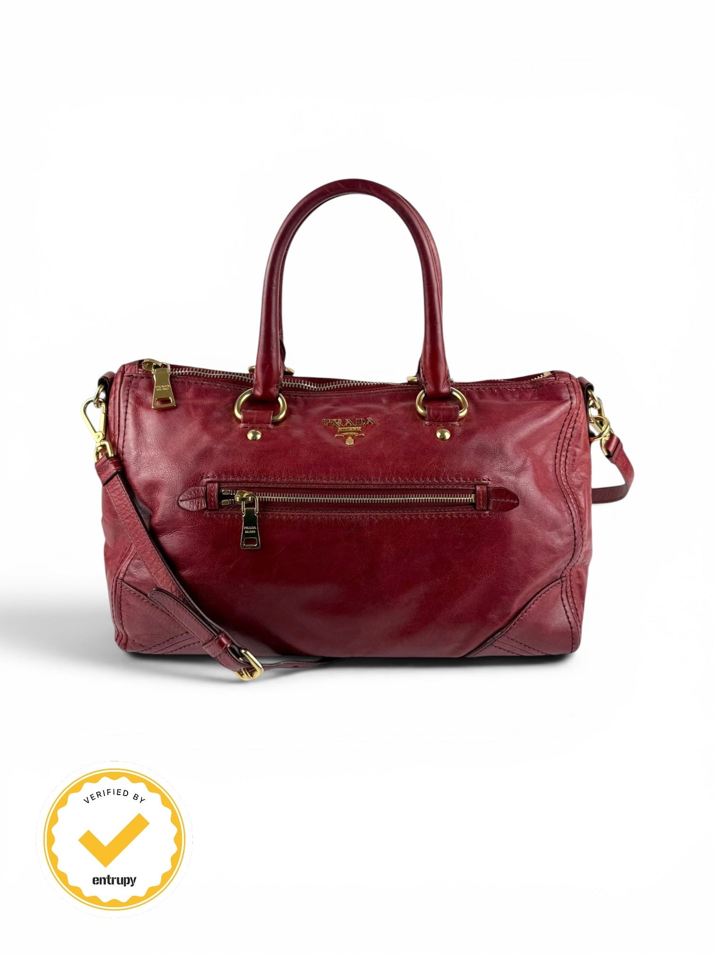 2010s Prada Vitello Shine Red 2Way Large Handbag | O/S, Multicoloured
