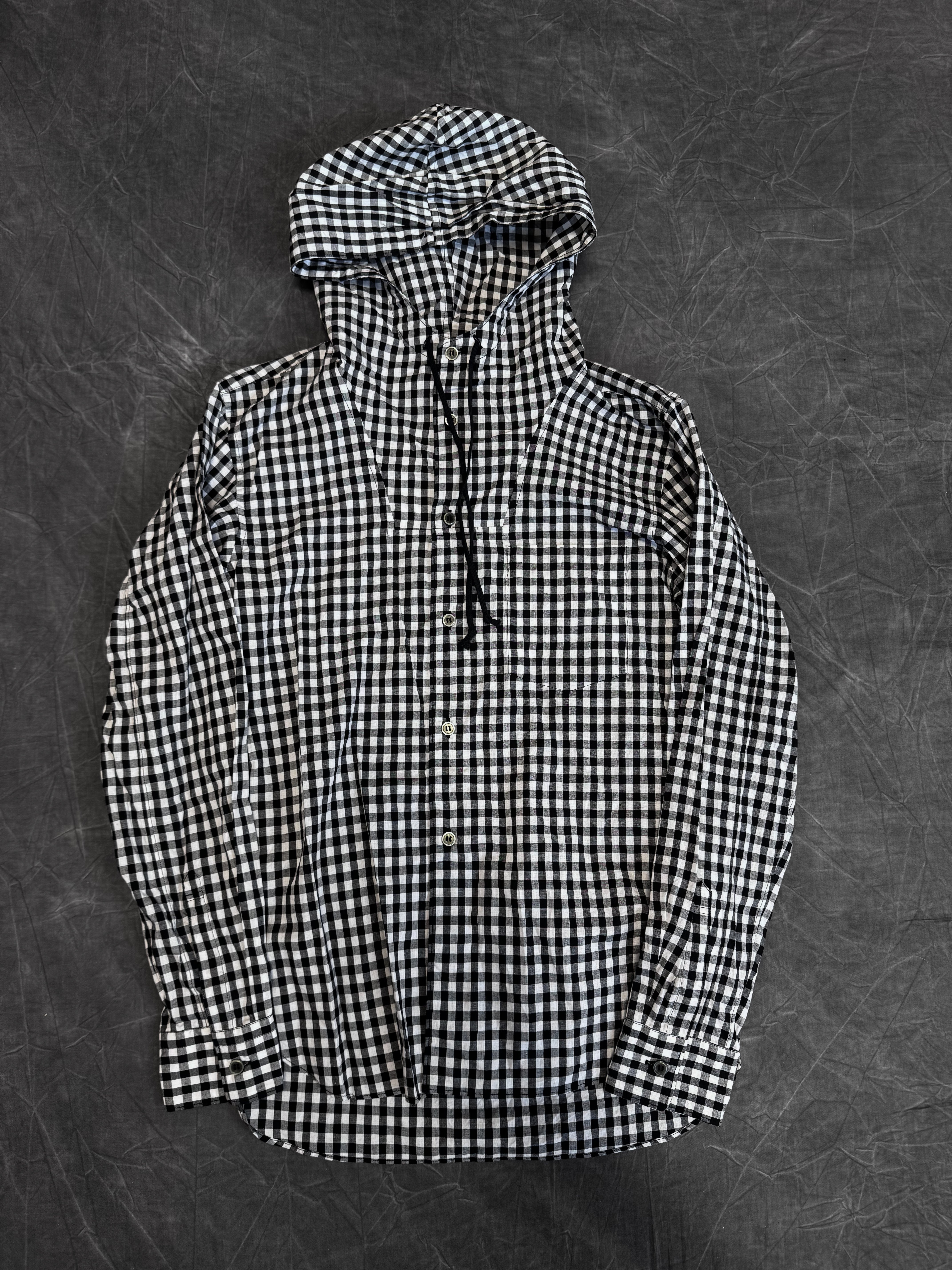 10s BLACK CDG Gingham Hooded Shirt 日本製 Comme Des Garcons Black Hooded Shirt – Known Source