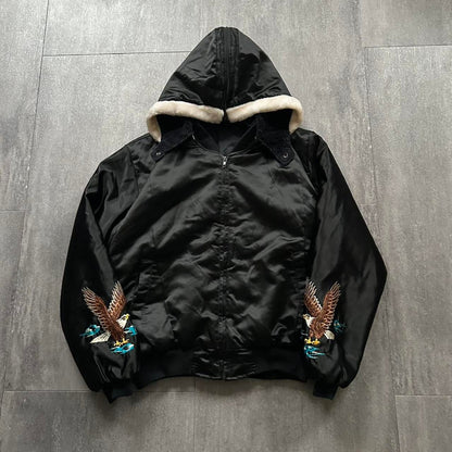 Vintage Bomber 'Alberta Canada' Jacket | Black, Black
