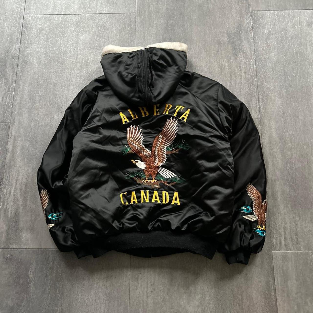 Vintage Bomber 'Alberta Canada' Jacket | Black, Black