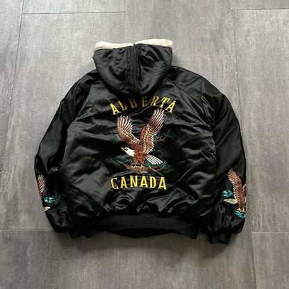 Vintage Bomber 'Alberta Canada' Jacket | Black, Black