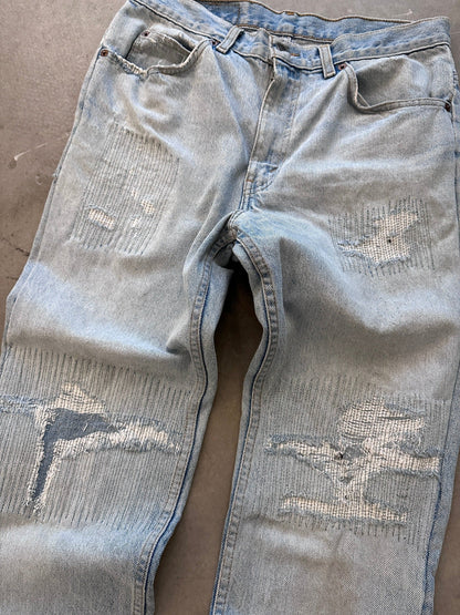 1990's Levi's 550 Orange Tab Repaired Jeans - 32 x 34 | W34, Multicoloured