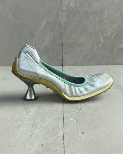 MIU MIU FW99 BUBBLE SOLE METALLIC SILVER HEELS - EU 37 / UK 4