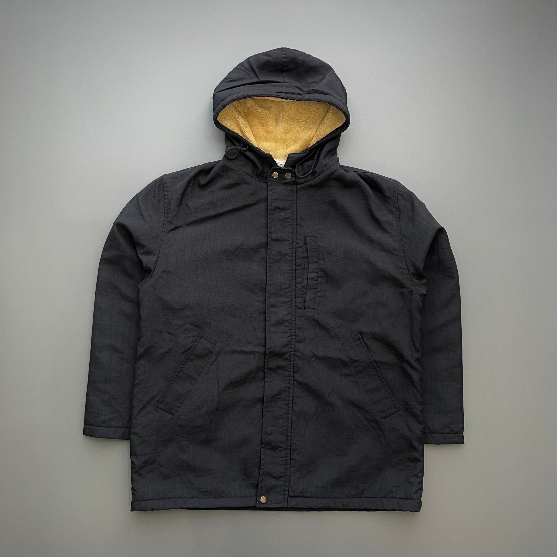 C.P. Company Black AW95 Nylon Fleece Lined Hooded Overcoat | X-Large, Black
