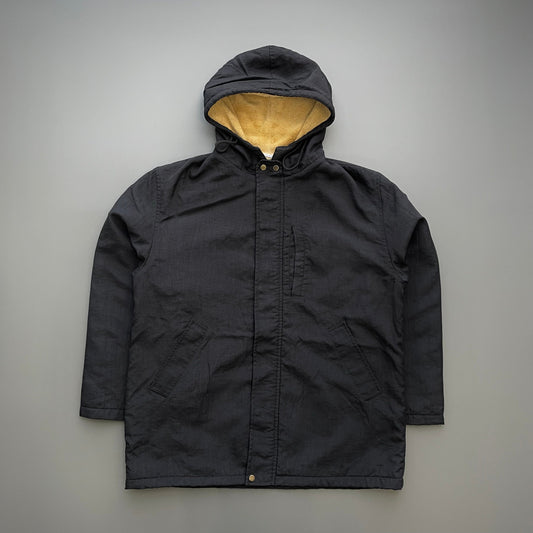 C.P. Company Black AW95 Nylon Fleece Lined Hooded Overcoat | X-Large, Black