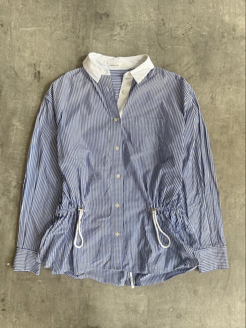 Sacai Drawstring Hickory Stripe Cotton Shirt