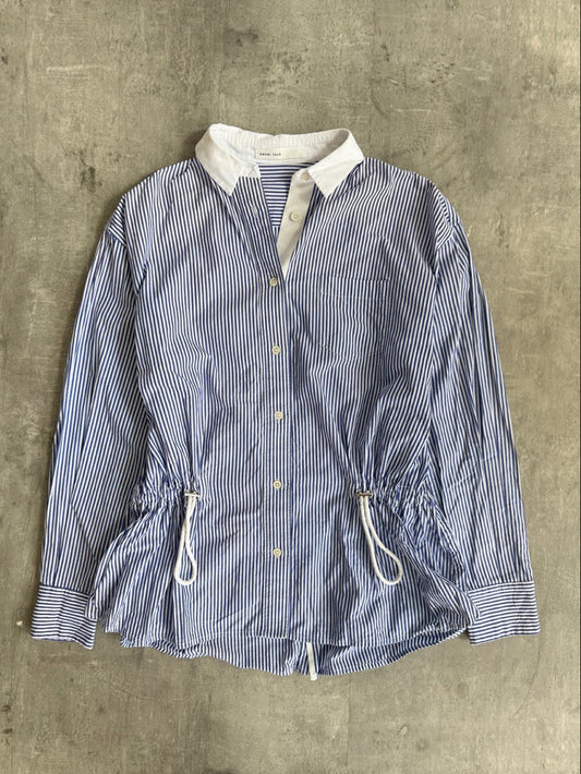 Sacai Drawstring Hickory Stripe Cotton Shirt