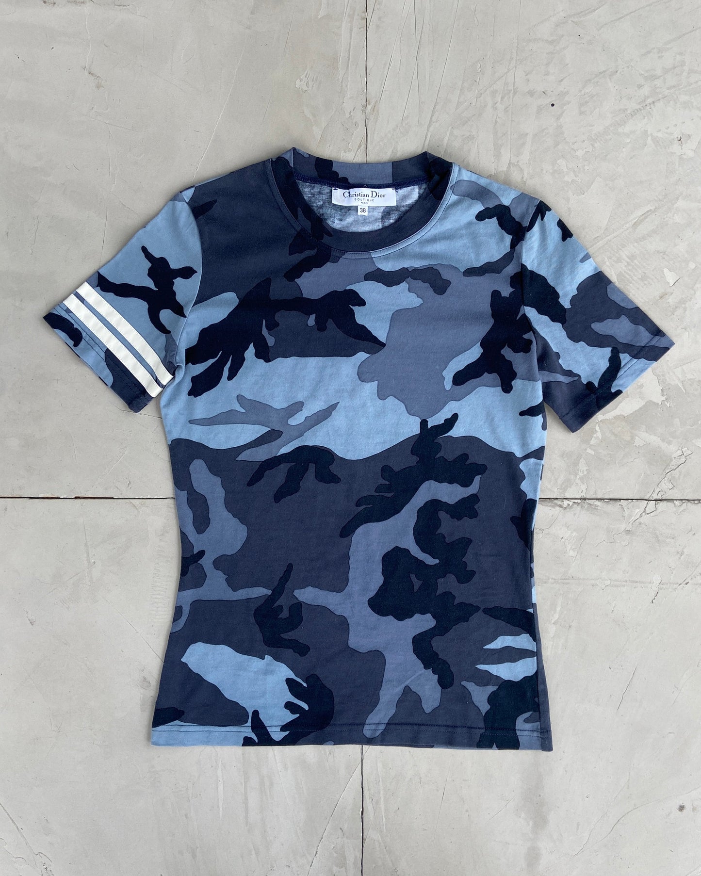 CHRISTIAN DIOR 2000'S BLUE CAMO TOP - S/M