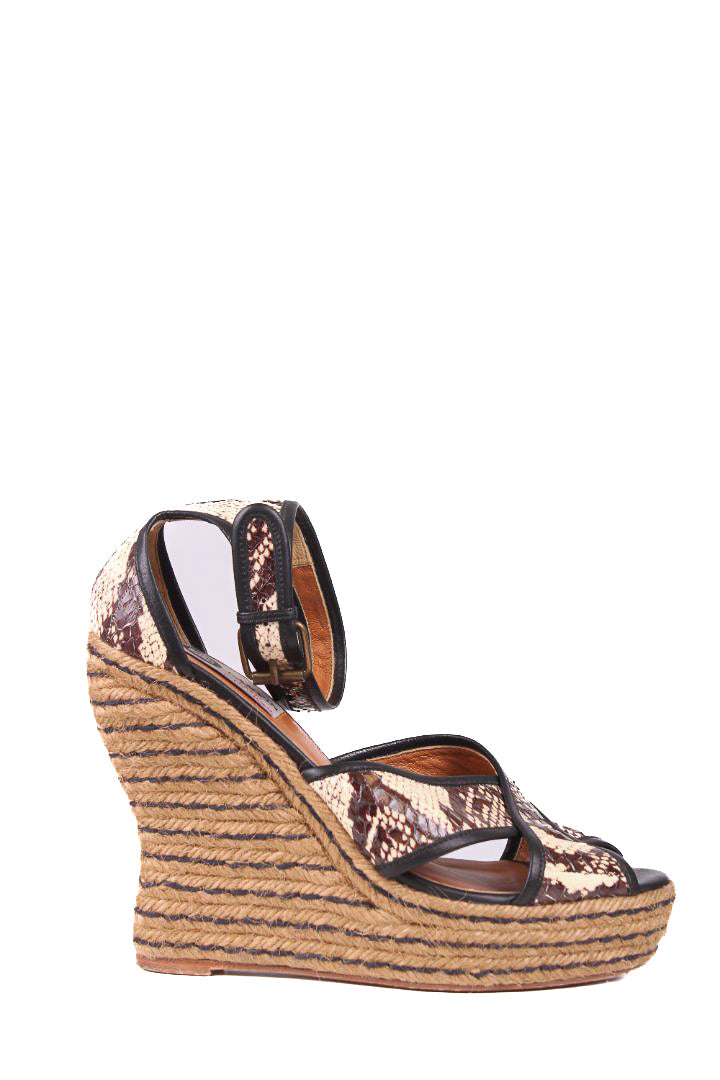Lanvin Python Leather Espadrile wedges brown/cream 39 | UK 6, Brown