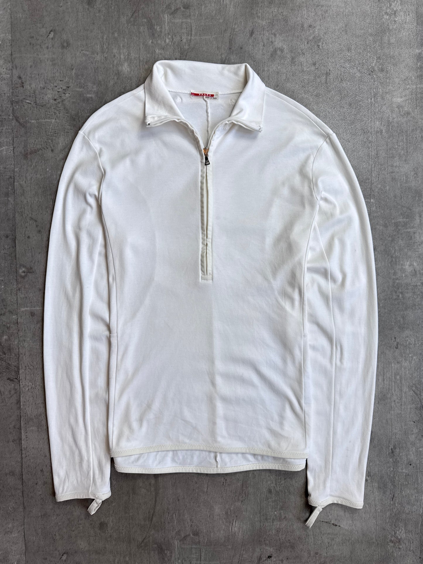 Prada Lightweight White Cotton Quarter Zip Sweater