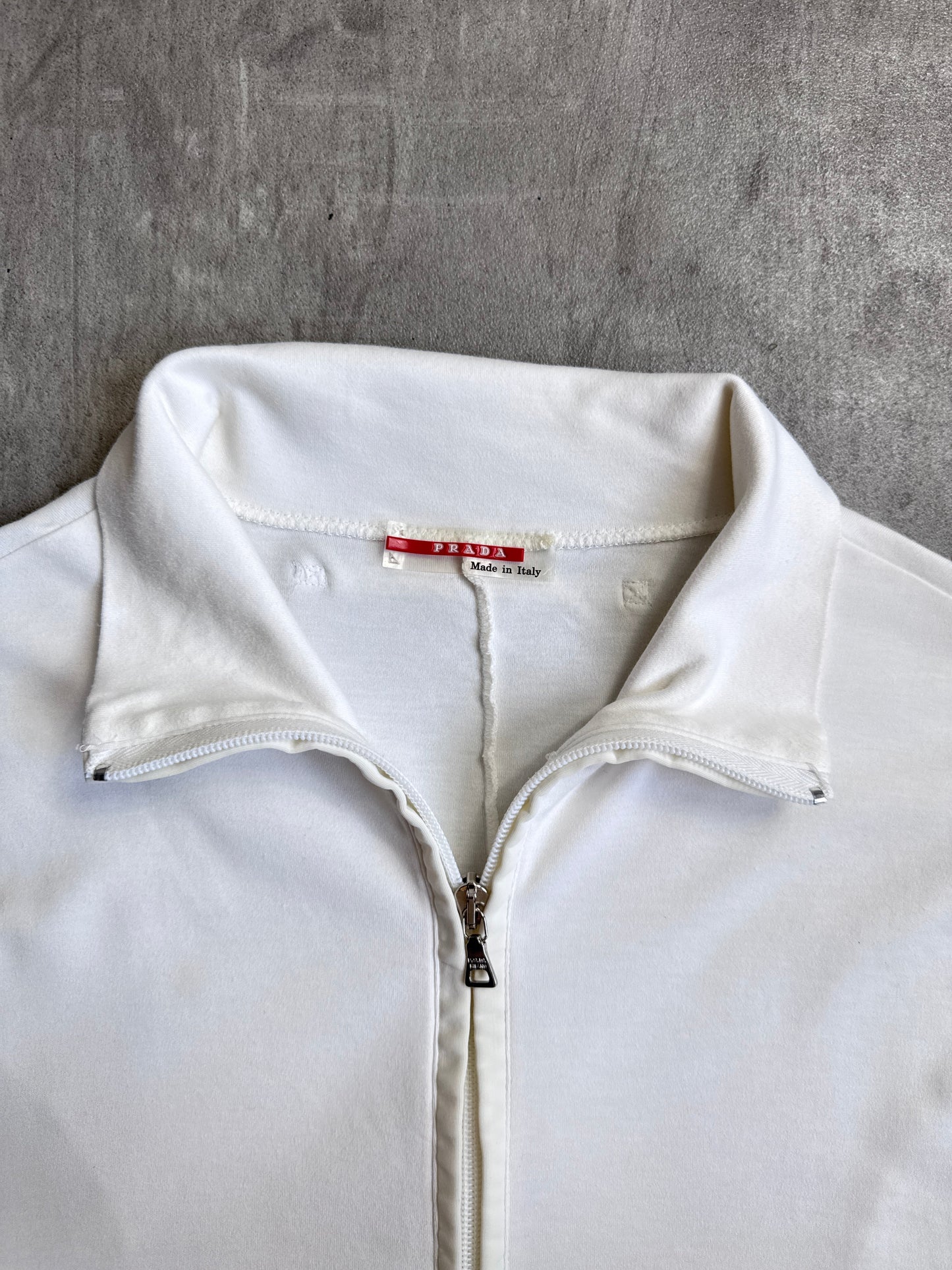 Prada Lightweight White Cotton Quarter Zip Sweater