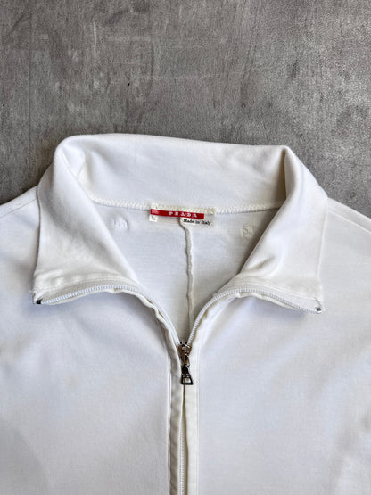 Prada Lightweight White Cotton Quarter Zip Sweater