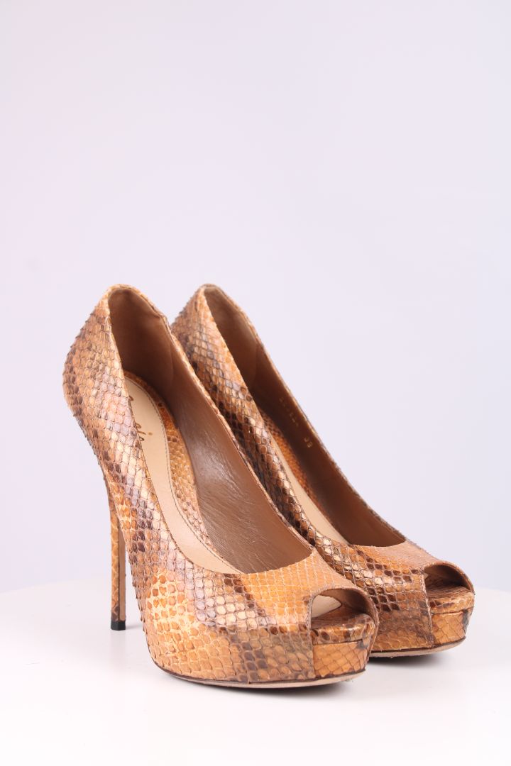 Gucci Python Peep toe heels Snakeskin 39 | O/S, Brown