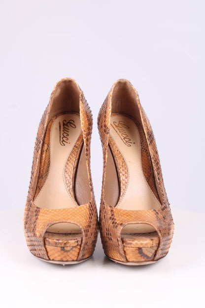 Gucci Python Peep toe heels Snakeskin 39 | O/S, Brown