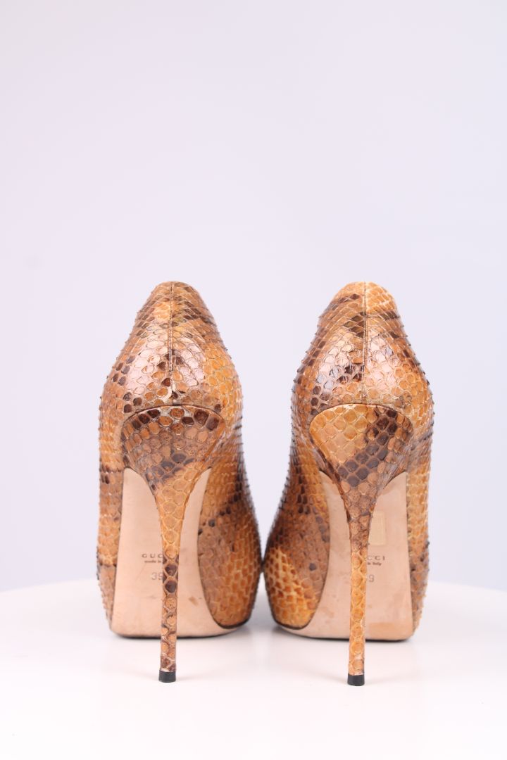 Gucci Python Peep toe heels Snakeskin 39 | O/S, Brown