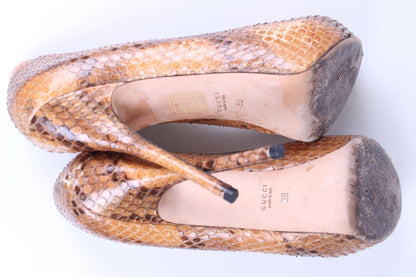 Gucci Python Peep toe heels Snakeskin 39 | O/S, Brown