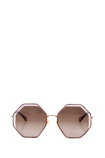 Chloe Poppy Hexagonal Sunglasses Gold | O/S, Gold