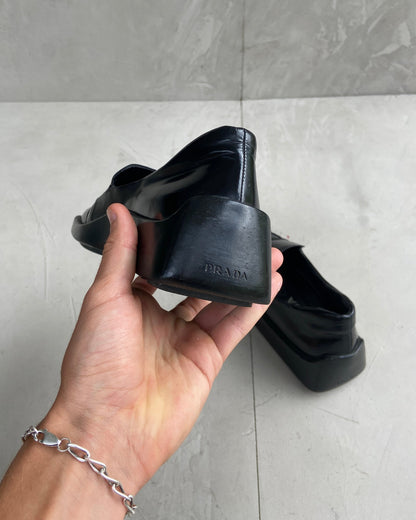 PRADA SS99 BLACK LEATHER SQUARE TOE LOAFERS - EU 37.5 / UK 4.5