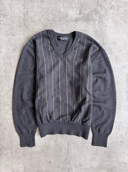 YSL Grey Stripe V Neck Sweater