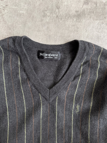 YSL Grey Stripe V Neck Sweater
