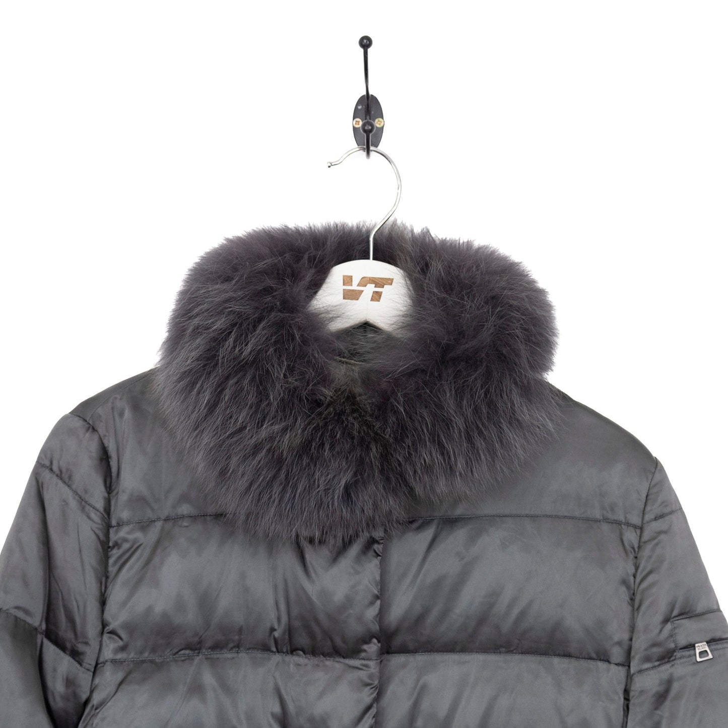 Prada Fur Collar Logo Plaque Puffer Down Jacket