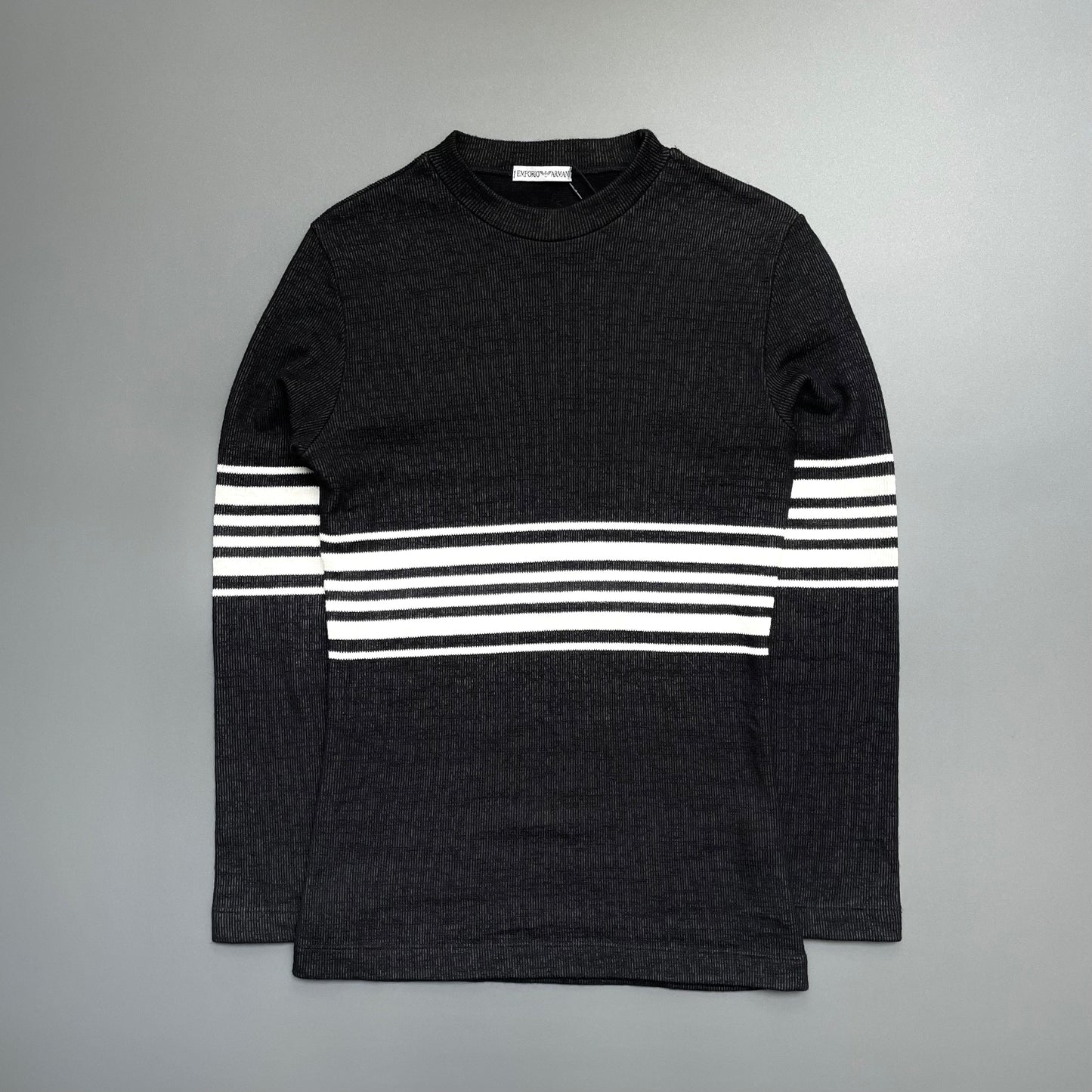 Emporio Armani Grey & White 90s Bulk Stripe Knit Jumper | Medium, Multicoloured