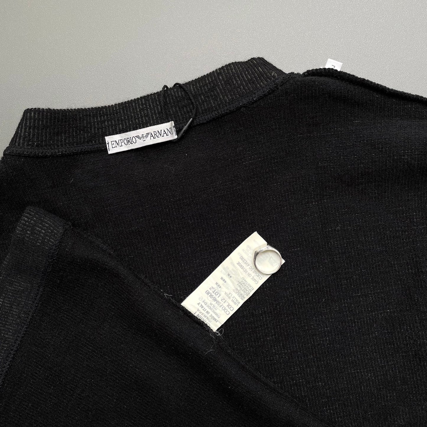 Emporio Armani Grey & White 90s Bulk Stripe Knit Jumper | Medium, Multicoloured