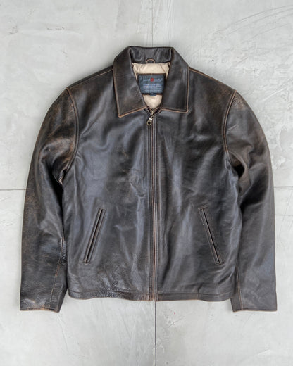 90'S MINIMAL LEATHER JACKET - L | Large, Brown