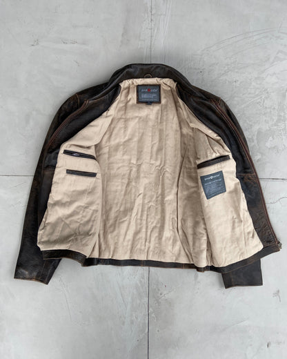 90'S MINIMAL LEATHER JACKET - L | Large, Brown