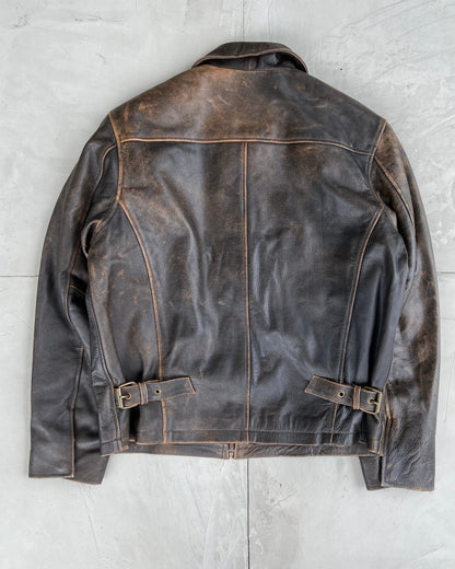 90'S MINIMAL LEATHER JACKET - L | Large, Brown