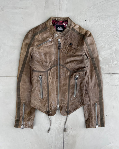 DIESEL CORSET MOTO LEATHER JACKET - L | Large, Brown